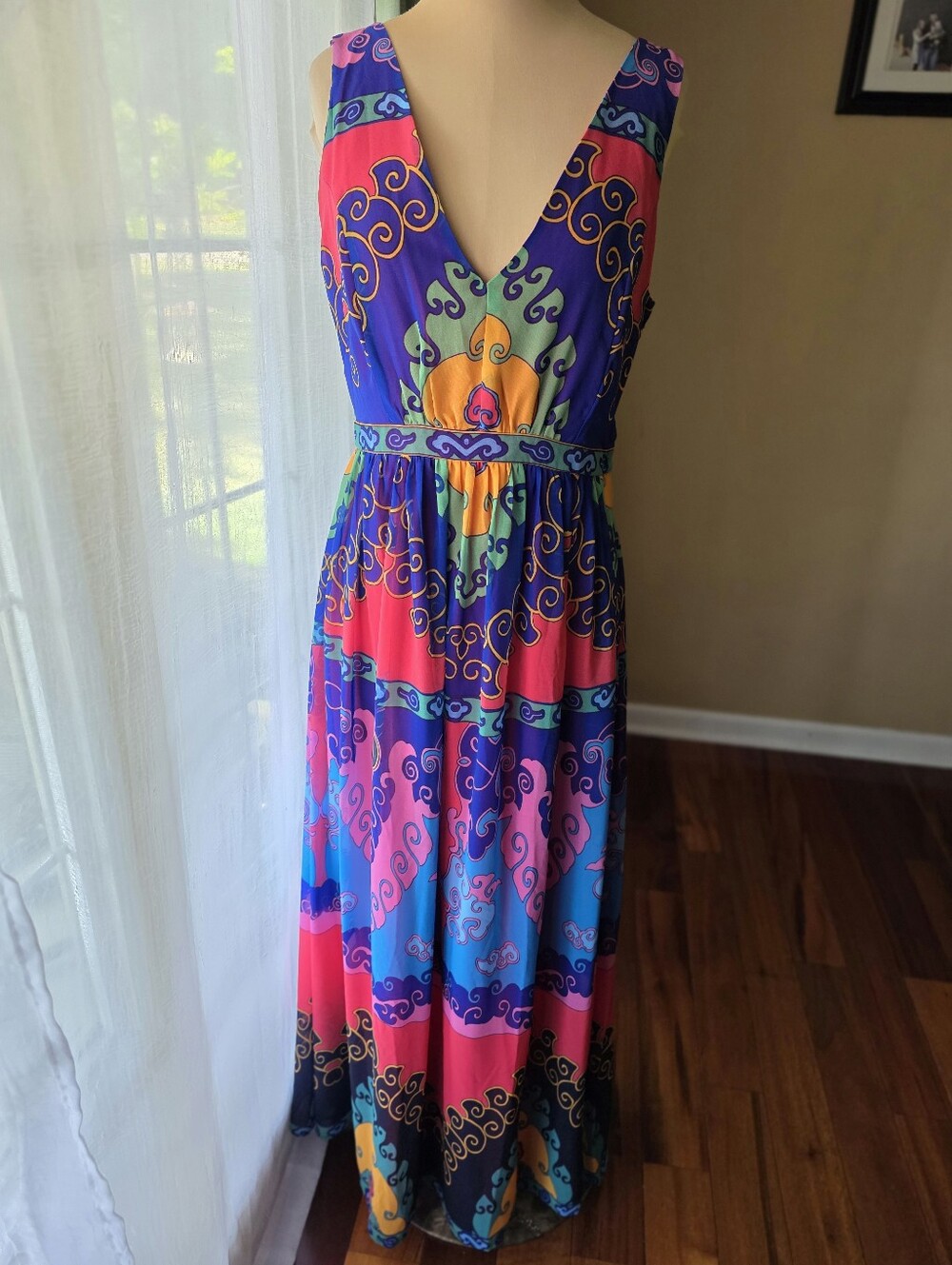 ModCloth Muster The Length Vibrant Psychedelic Swirl Chiffon Maxi Dress M